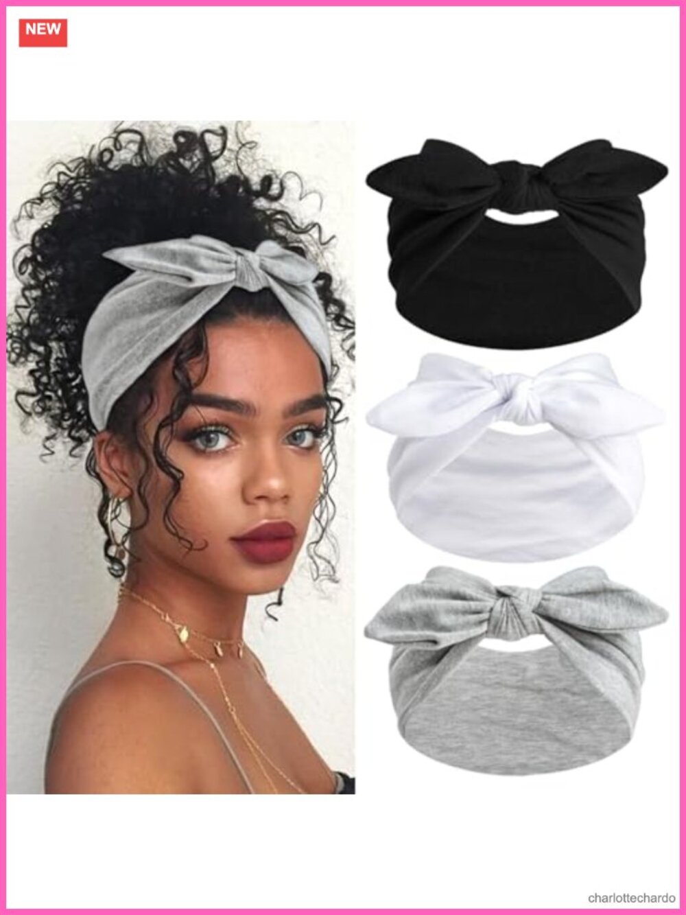 3 Pack Bow Headbands for Women Cotton Polyester NonSlip Elastic Wide Hair